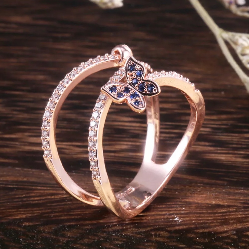 New Butterfly Rose Gold 925 Sterling Silver Ring - Picture 3 of 6